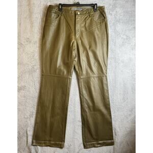 VTG Y2K GAP Bootcut GENUINE Leather Pants Olive 16 WOMEN LINED